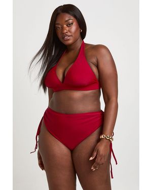 Boohoo Plus Tummy Control Ruched High Waist Bikini Bottom - Red