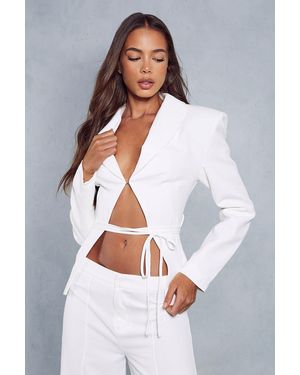 MissPap Tailored Boned Detail Wrap Blazer - White