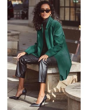 Sosandar Faux Wool Notch Neck Coat - Green