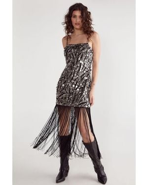 Nasty Gal Zebra Hand Embellished Disc Sequin Tassel Mini Dress - Black