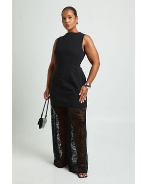 Boohoo Plus Bengaline Longline Jumpsuit With Lace Wie Leg Trouser - Black