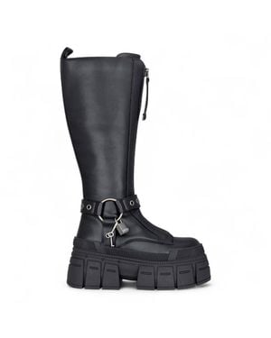 Buffalo Biker Knee High Chunky Goth Platform Boots - Black