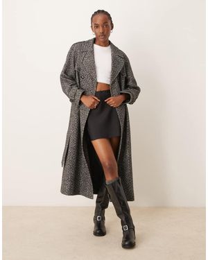 Miss Selfridge Herringbone Belted Trench Coat - Natural