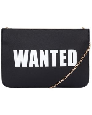 Claudia Canova "Wanted" Slogan Chain Strap Clutch Bag - Black