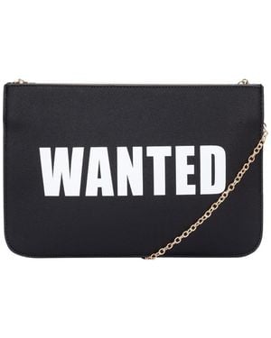 Claudia Canova "Wanted" Slogan Chain Strap Clutch Bag - Black