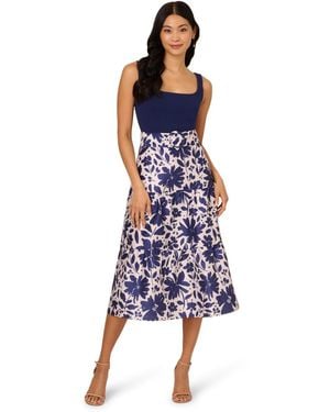 Adrianna Papell Combo Printed Ankle Dress - Blue