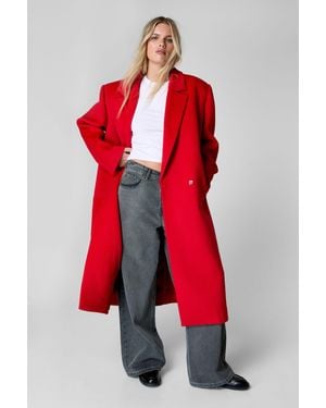 Nasty Gal Premium Wool Blend Double Breasted Coat - Red