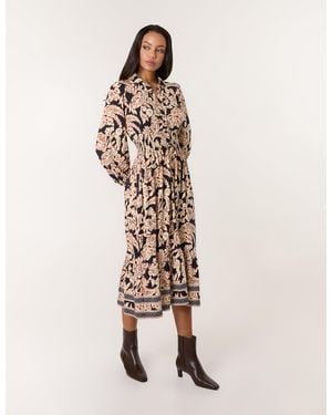 Blue Vanilla Border Print Shirt Dress - Natural