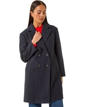 Roman Petite Double Breasted Revere Collar Coat - Blue