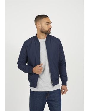 Brave Soul Collarless Bomber Zip-Up Jacket - Blue