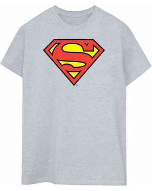 Dc Comics Ladies Superman Logo Boyfriend Fit Cotton T-Shirt (Sports) - Grey