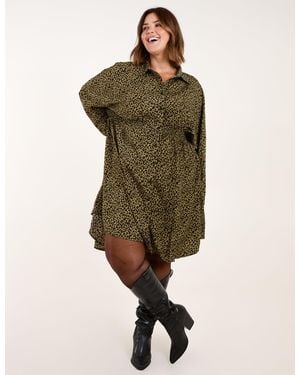 Blue Vanilla Curve Leopard Shirt Dress - Green