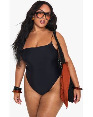 Boohoo Plus Resin Stone One Shoulder Swimsuit - Black