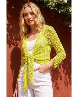 Roman Waterfall Popcorn Knitted Cardigan - Yellow