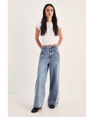 Nasty Gal Double Waistband Wide Leg Jeans - Blue