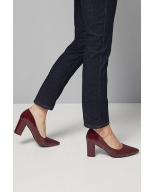 Good for the Sole Wide Fit Exmoor Faux Patent Leather Comfort Medium Block Heel Court Shoes - Blue