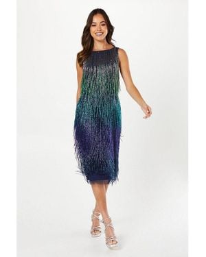 Coast Premium Hand Embellished Sequin Fringe Mini Dress - Blue