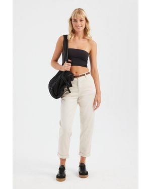 Hiccup Cotton High Waist Carrot Fit Trousers With A Belt - White