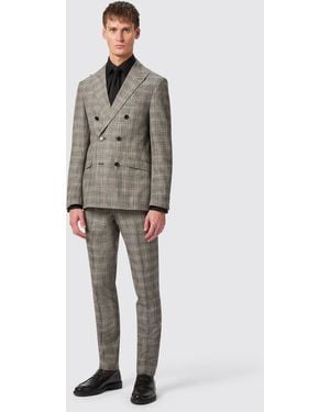 Shelby and Sons Plunkett Slim Fit Check Trousers - Grey