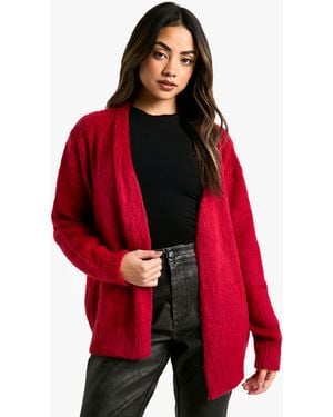 Boohoo Brushed Knit Edge To Cardigan - Red