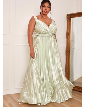 Chi Chi London Plus Size Satin Pleated Wrap Maxi Dress - Multicolour