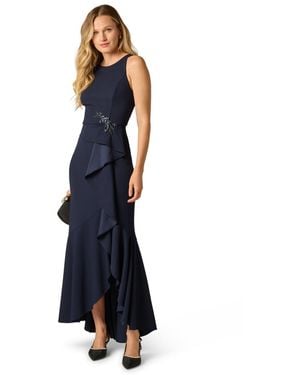 Adrianna Papell Studio Beaded Crepe Halter Gown - Blue