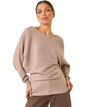 Roman Ribbed Batwing Knit Jumper - Natural