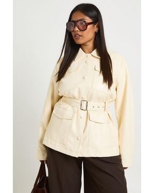 Boohoo Plus Faux Leather Belted Utility Pocket Shacket - Natural