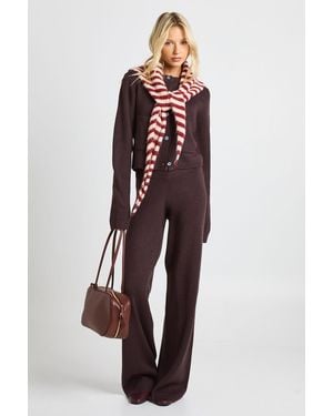 Boohoo Pocket Detail Crew Neck Knitted Cardigan And Wide Leg Trouser - Red