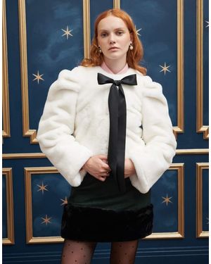 Sister Jane Bow Front Faux Fur Jacket - Blue