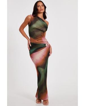 Quiz Mesh Ruched Maxi Skirt - Green