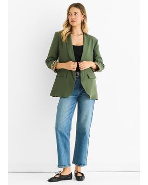 Gini London Contrast Animal Edge To Blazer - Green