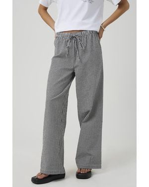 Brave Soul Cotton Gingham Straight Leg Trousers - Grey