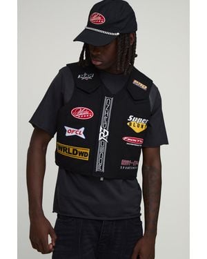 BoohooMAN Boxy Fit Twill Applique Rodeo Vest - Black