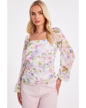 Quiz Chiffon Floral Long Sleeve Top - Multicolour