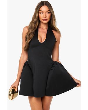 Boohoo Plunge Halter Neck Structured Mini Dress - Black