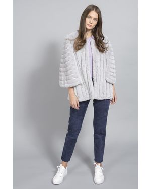 Jayley Faux Fur Suede Striped Cape Coat - Grey