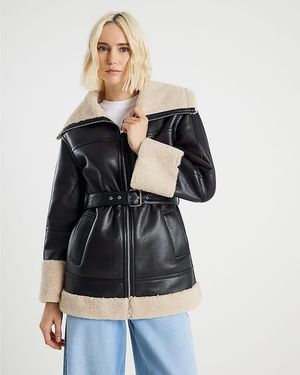 River Island Aviator Jacket Faux Leather Belted Pu - White