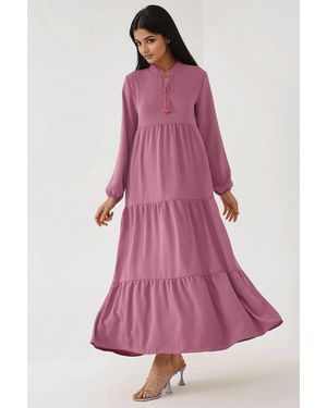 Hiccup Textured Long Sleeve Crew Neck Maxi Dress - Pink