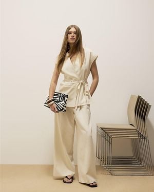 River Island Wide Leg Trousers Cream Linen Blend - Natural