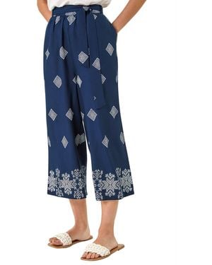 Roman Border Print Belted Trouser - Blue