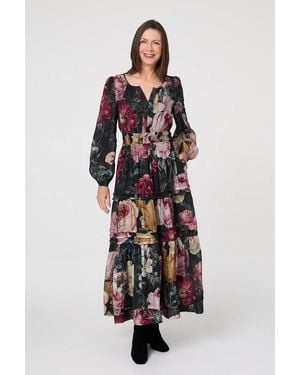 Izabel London Floral Tiered Long Sleeve Maxi Dress - White