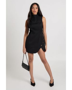 Boohoo Tailored Trim Detail Split Mini Dress - Black