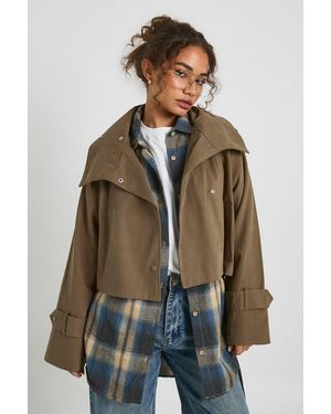 Boohoo Asymmetric Belted Cropped Trench Jacket - Brown
