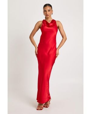 Boohoo Drape Back Satin Maxi Dress - Red