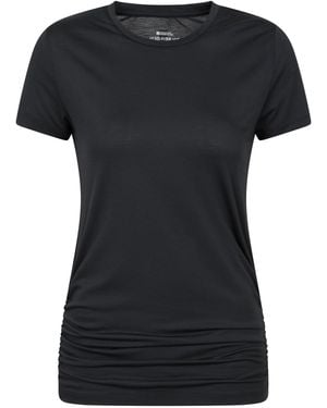 Mountain Warehouse Active Ruched Longline T-Shirt Quick Drying Moisture Wicking Sports Top - Black