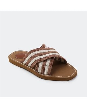 Where's That From Wheres Woven Stripe Patterned Slide Sandals - Brown
