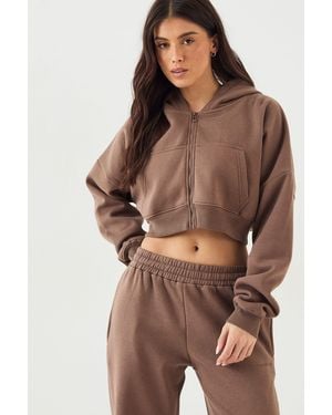 DSGN Studio Boxy Crop Zip Through Hoodie - Brown