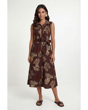 Wallis Summer Cotton Palm Shirt Dress - Brown