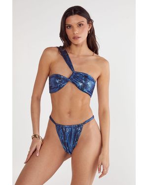Nasty Gal Snake Metallic One Shoulder Bikini Set - Blue